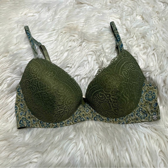 Lucky Brand Olive Green Lace & Paisley Lightly Padded Bra Underwire - Picture 1 of 8